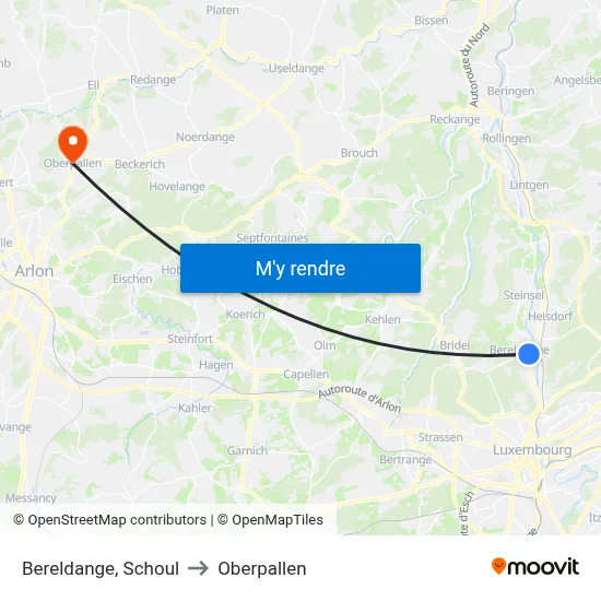 Bereldange, Schoul to Oberpallen map