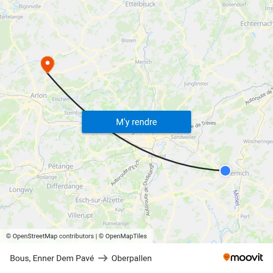 Bous, Enner Dem Pavé to Oberpallen map