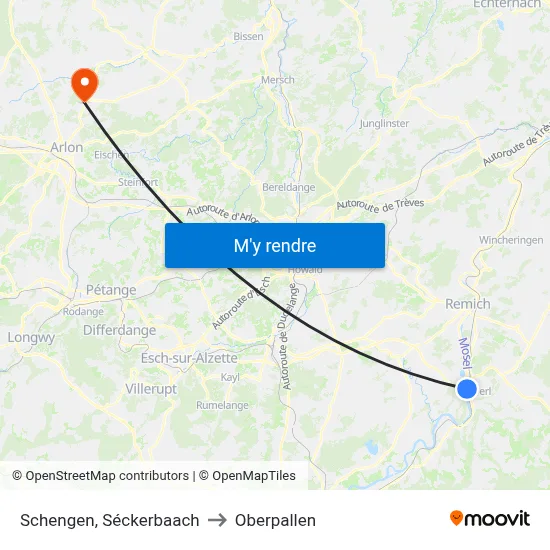 Schengen, Séckerbaach to Oberpallen map