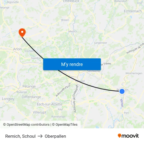 Remich, Schoul to Oberpallen map