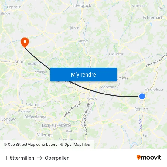 Hëttermillen to Oberpallen map