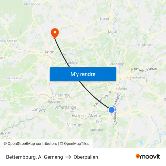 Bettembourg, Al Gemeng to Oberpallen map