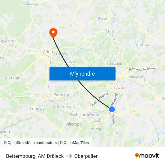 Bettembourg, AM Dräieck to Oberpallen map