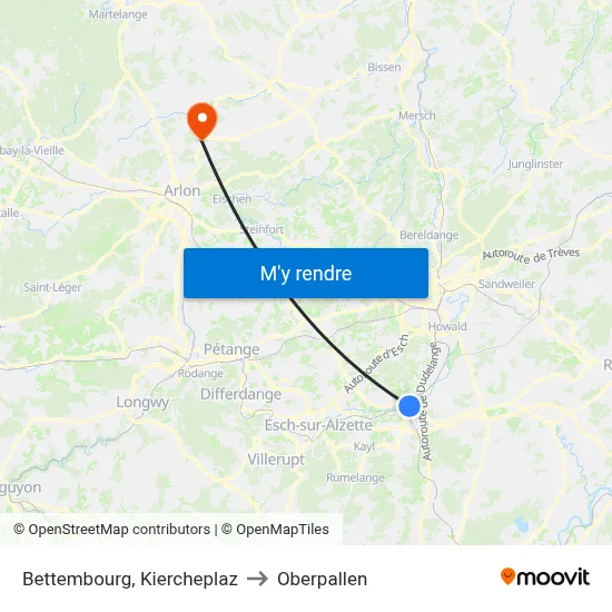 Bettembourg, Kiercheplaz to Oberpallen map