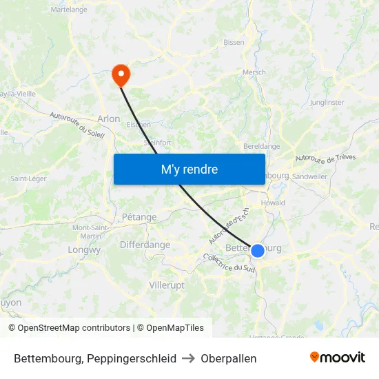 Bettembourg, Peppingerschleid to Oberpallen map