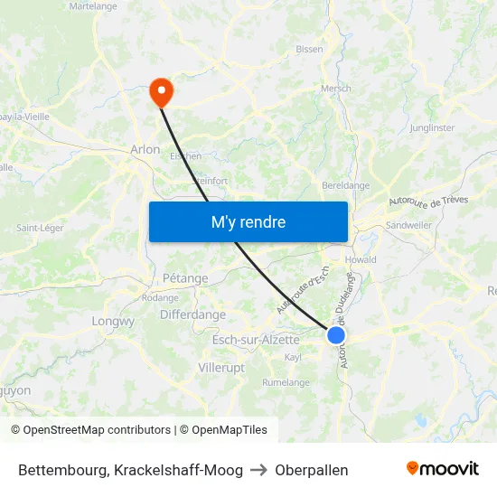 Bettembourg, Krackelshaff-Moog to Oberpallen map