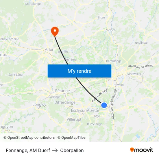 Fennange, AM Duerf to Oberpallen map