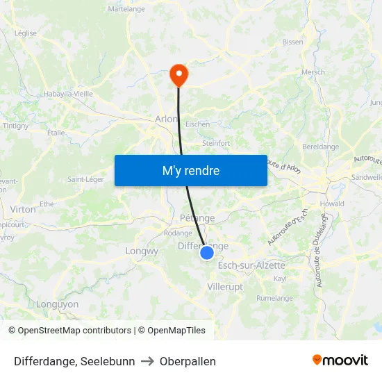 Differdange, Seelebunn to Oberpallen map