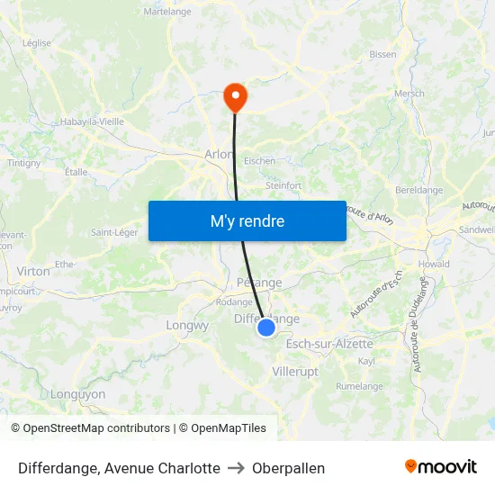 Differdange, Avenue Charlotte to Oberpallen map