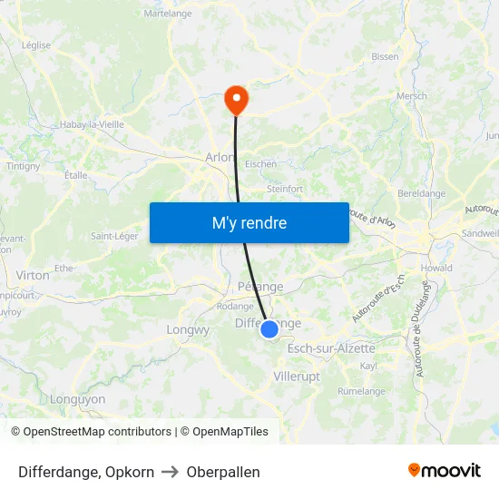 Differdange, Opkorn to Oberpallen map
