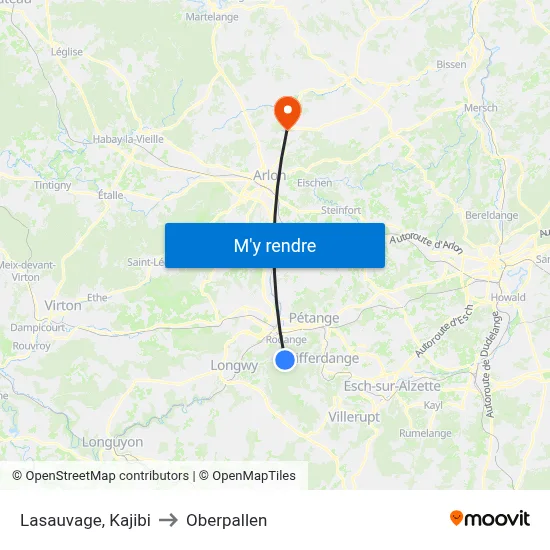 Lasauvage, Kajibi to Oberpallen map