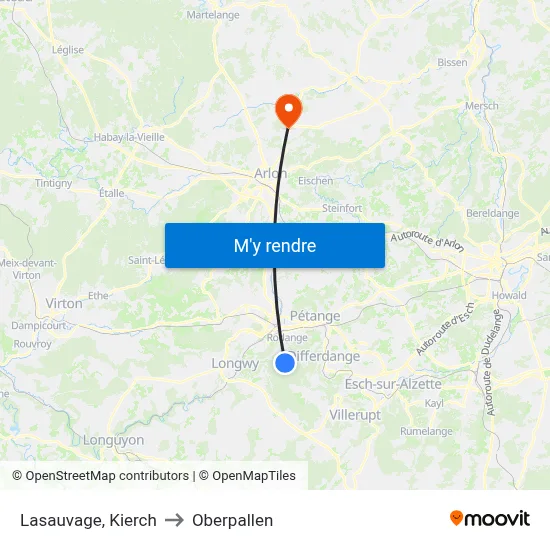 Lasauvage, Kierch to Oberpallen map