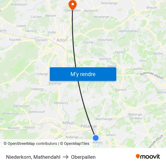 Niederkorn, Mathendahl to Oberpallen map
