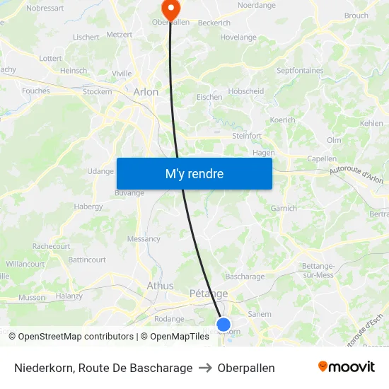 Niederkorn, Route De Bascharage to Oberpallen map