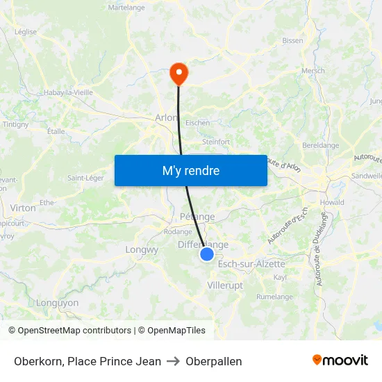 Oberkorn, Place Prince Jean to Oberpallen map