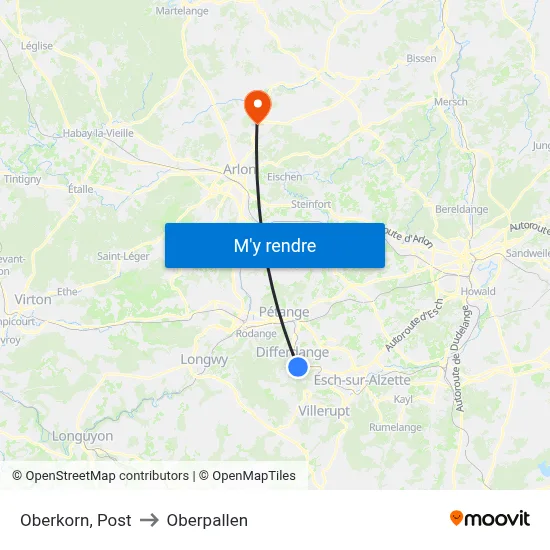 Oberkorn, Post to Oberpallen map