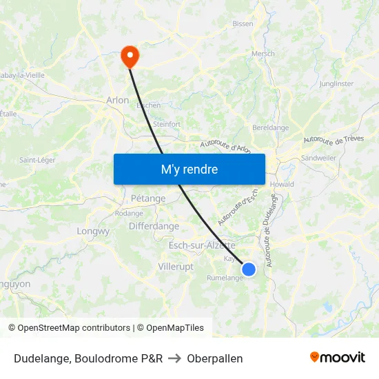 Dudelange, Boulodrome P&R to Oberpallen map