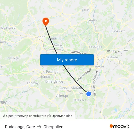 Dudelange, Gare to Oberpallen map