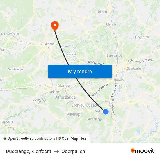 Dudelange, Kierfecht to Oberpallen map