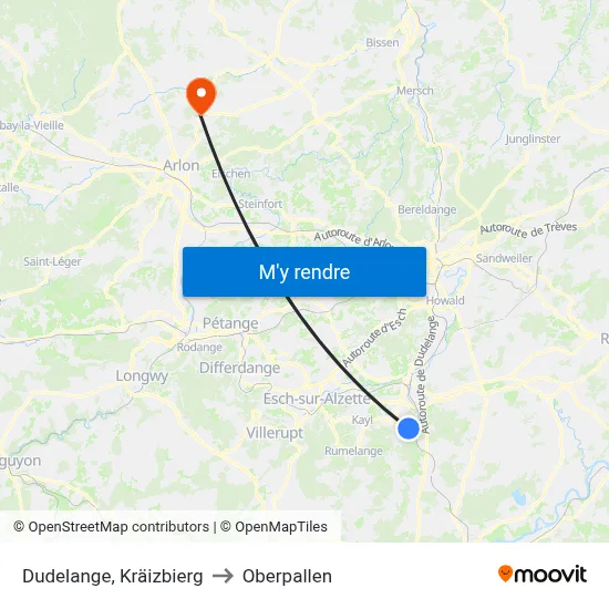 Dudelange, Kräizbierg to Oberpallen map