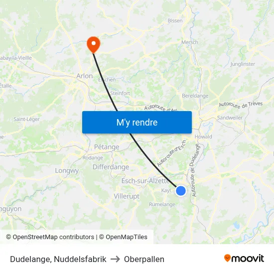 Dudelange, Nuddelsfabrik to Oberpallen map