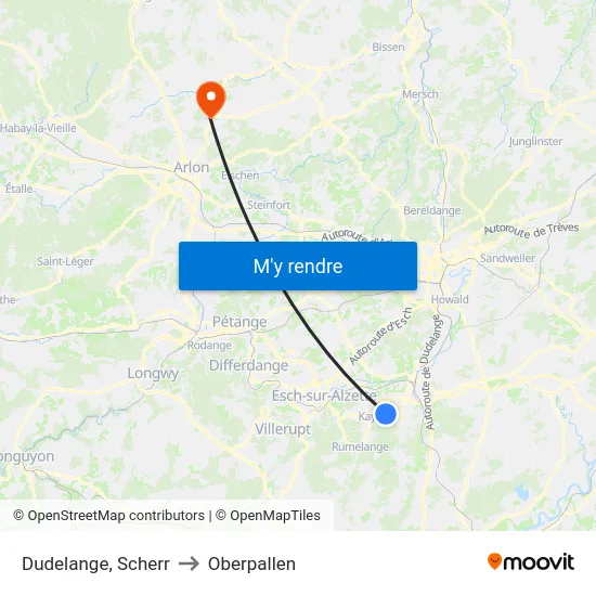 Dudelange, Scherr to Oberpallen map