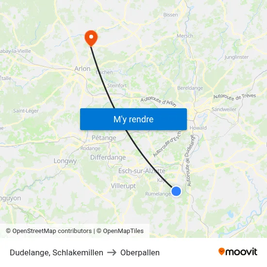 Dudelange, Schlakemillen to Oberpallen map