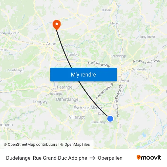 Dudelange, Rue Grand-Duc Adolphe to Oberpallen map