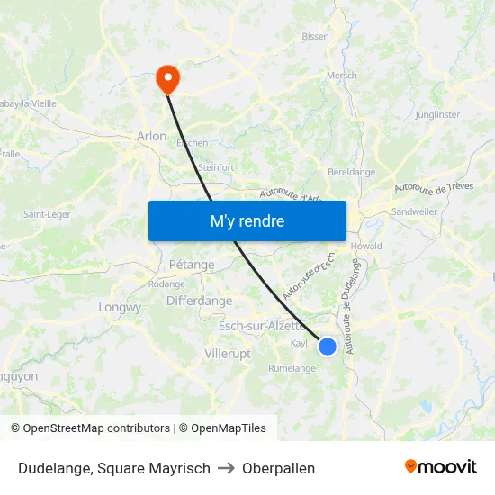 Dudelange, Square Mayrisch to Oberpallen map