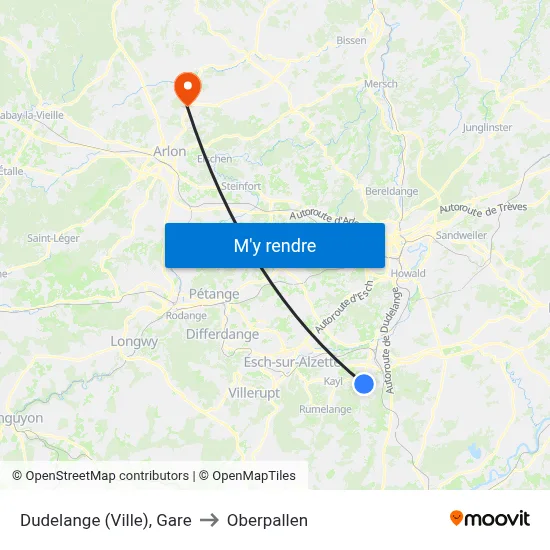 Dudelange (Ville), Gare to Oberpallen map