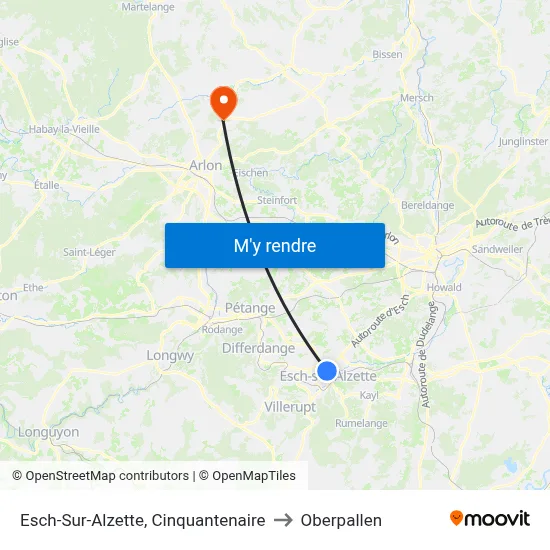Esch-Sur-Alzette, Cinquantenaire to Oberpallen map