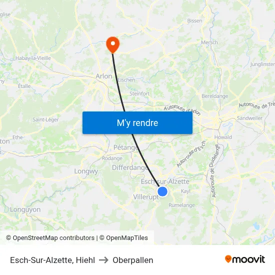 Esch-Sur-Alzette, Hiehl to Oberpallen map