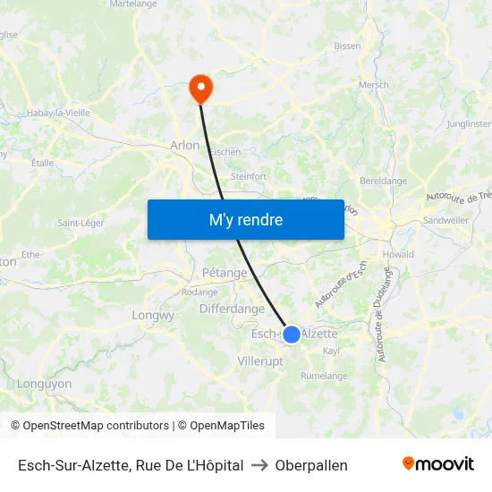 Esch-Sur-Alzette, Rue De L'Hôpital to Oberpallen map