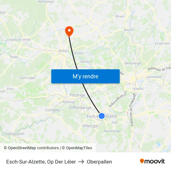Esch-Sur-Alzette, Op Der Léier to Oberpallen map