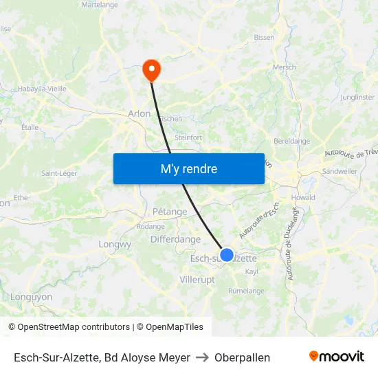 Esch-Sur-Alzette, Bd Aloyse Meyer to Oberpallen map