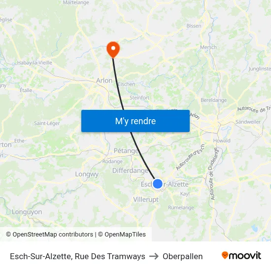 Esch-Sur-Alzette, Rue Des Tramways to Oberpallen map