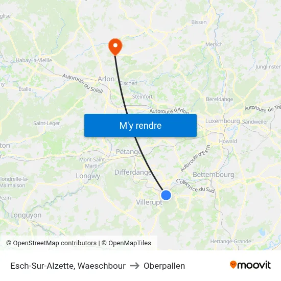 Esch-Sur-Alzette, Waeschbour to Oberpallen map