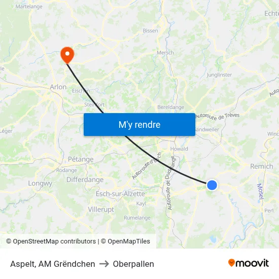 Aspelt, AM Grëndchen to Oberpallen map
