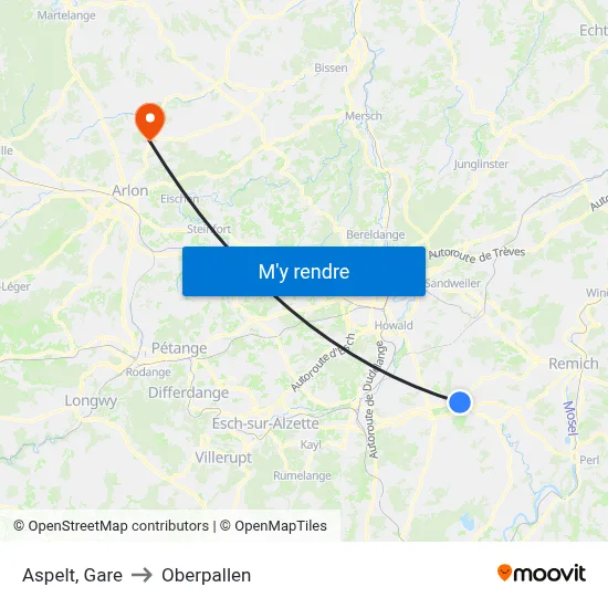 Aspelt, Gare to Oberpallen map