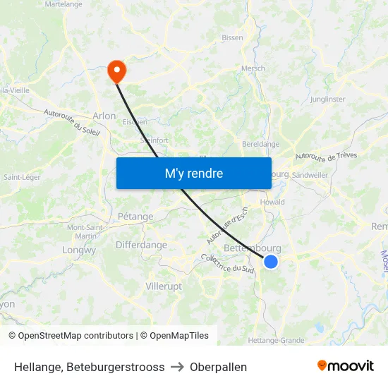 Hellange, Beteburgerstrooss to Oberpallen map