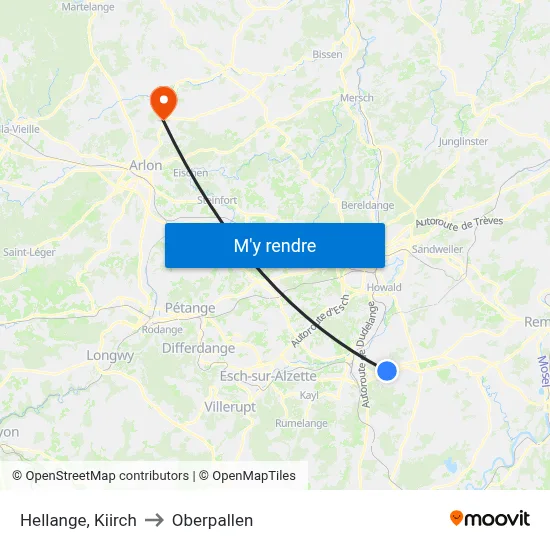 Hellange, Kiirch to Oberpallen map