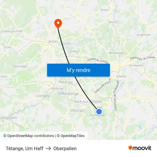 Tétange, Um Haff to Oberpallen map