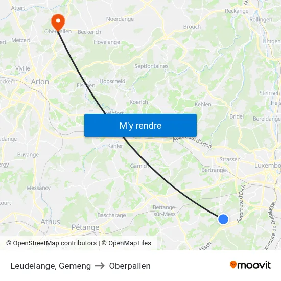 Leudelange, Gemeng to Oberpallen map