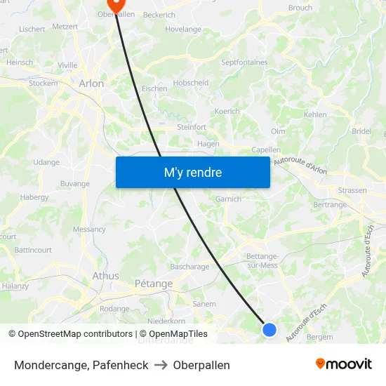 Mondercange, Pafenheck to Oberpallen map
