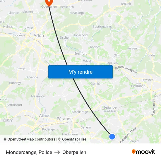 Mondercange, Police to Oberpallen map