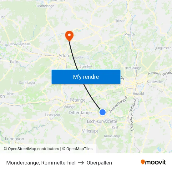 Mondercange, Rommelterhiel to Oberpallen map