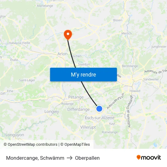 Mondercange, Schwämm to Oberpallen map