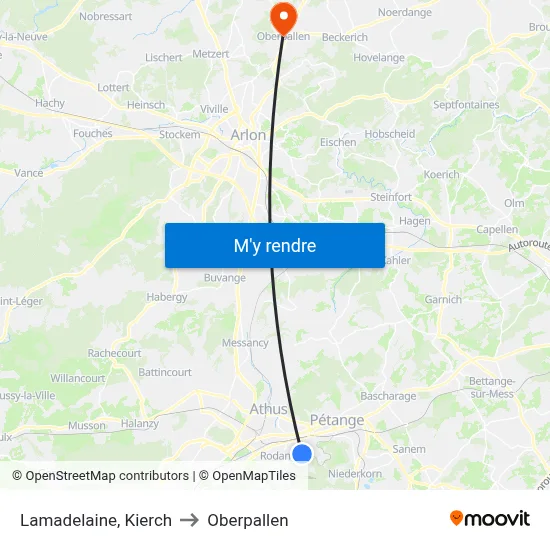 Lamadelaine, Kierch to Oberpallen map
