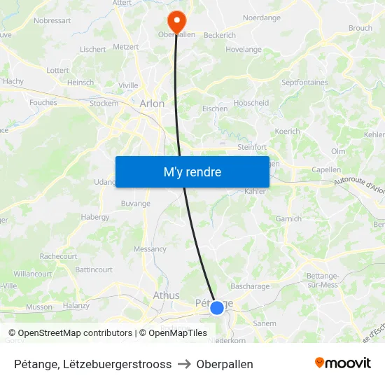 Pétange, Lëtzebuergerstrooss to Oberpallen map
