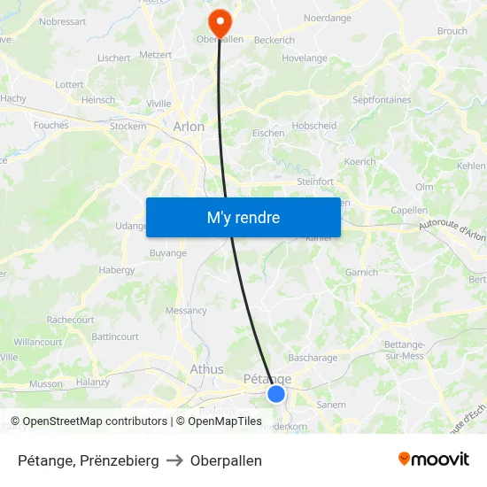 Pétange, Prënzebierg to Oberpallen map